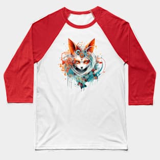 Japanese Kitsune Fox Art Baseball T-Shirt